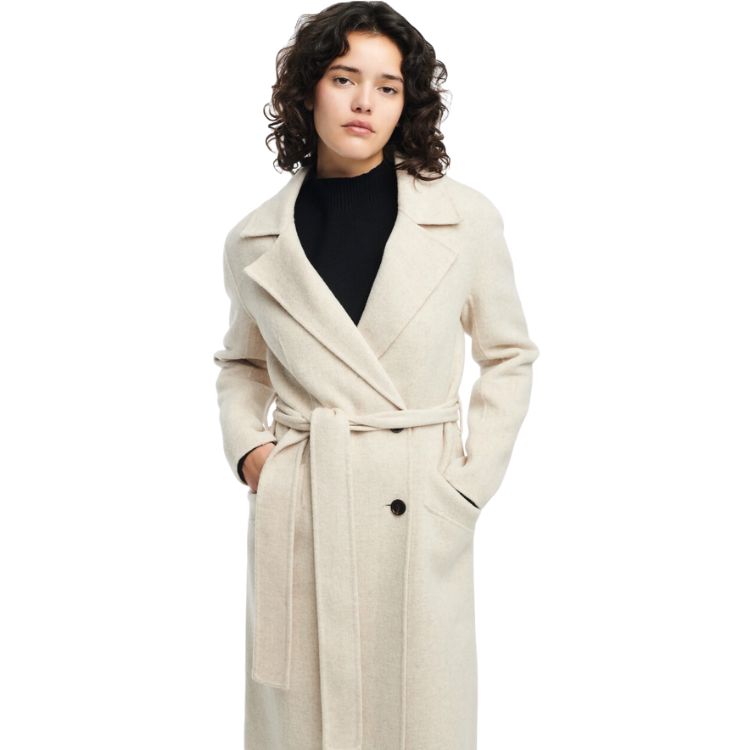 Lange wolblend jas in lichtbeige kleur