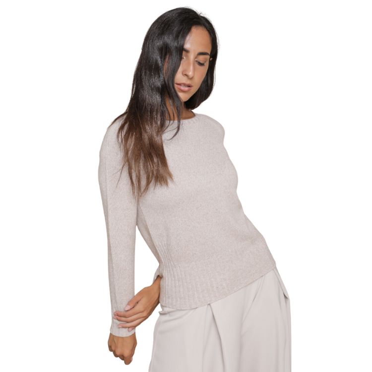 Cashmere blend trui met lurex draad op manchetten en rand