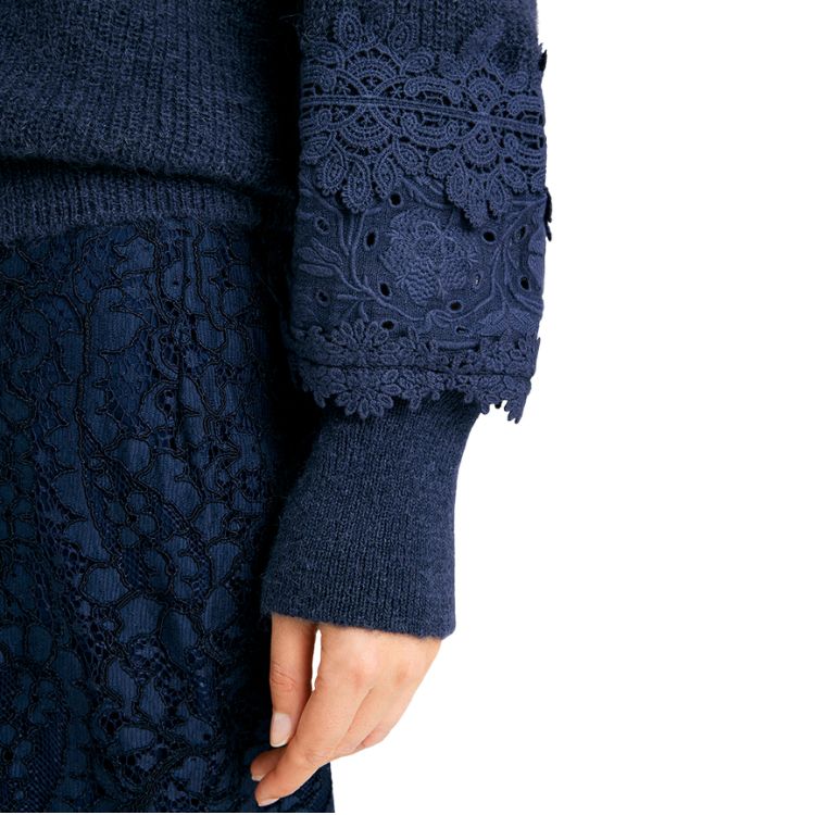 Alpaca blend cardigan met kantapplicatie