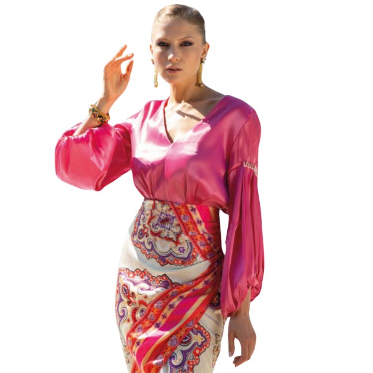 V- hals blouse met gedrapeerde mouwen