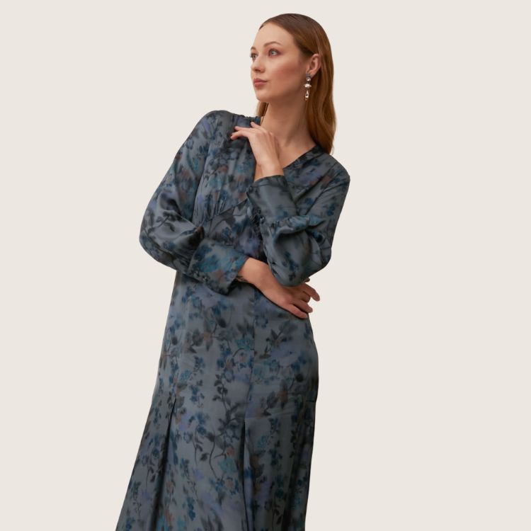 Floral Satin Jurk van Viscose – Made in Italy