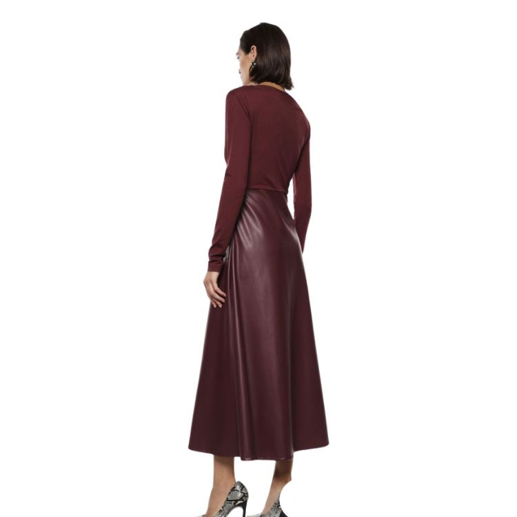 Lange Jurk met Faux Leather Rok – Chocoladebruin | Elegante & Casual Luxe Jurk