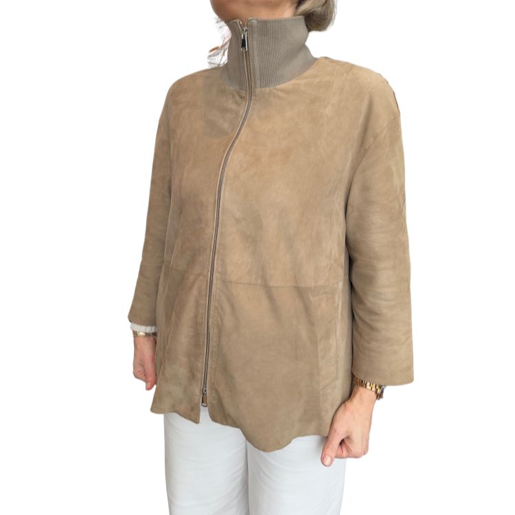 Suède Jas met Gebreide Kraag – Jackie Leathers Asti Italië | L&C Fashion