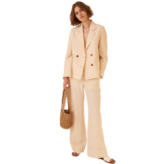 Boxy Double Breasted Blazer Butter – Linnen Blend | Made in Italy