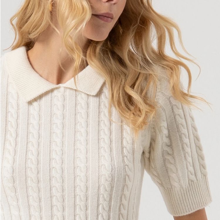 Cashmere blend ltrui met korte mouwen in gevlochten patroon
