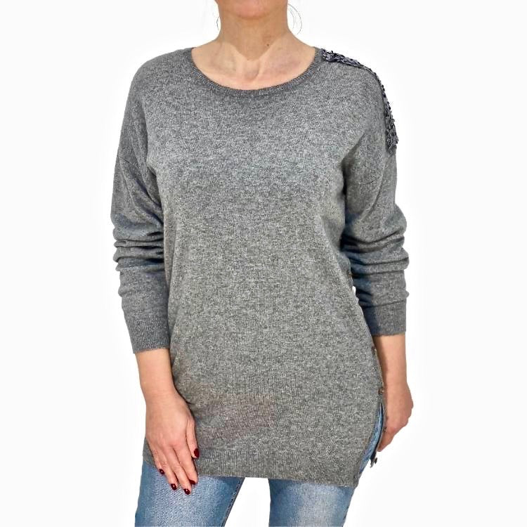 Cashmere blend pullover met pailletten applicatie