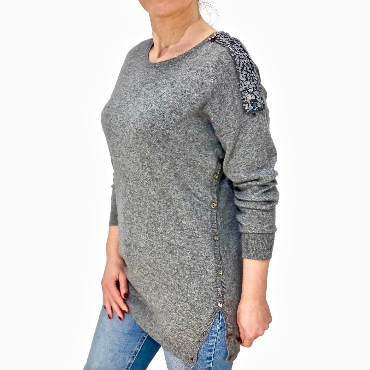 Cashmere blend pullover met pailletten applicatie