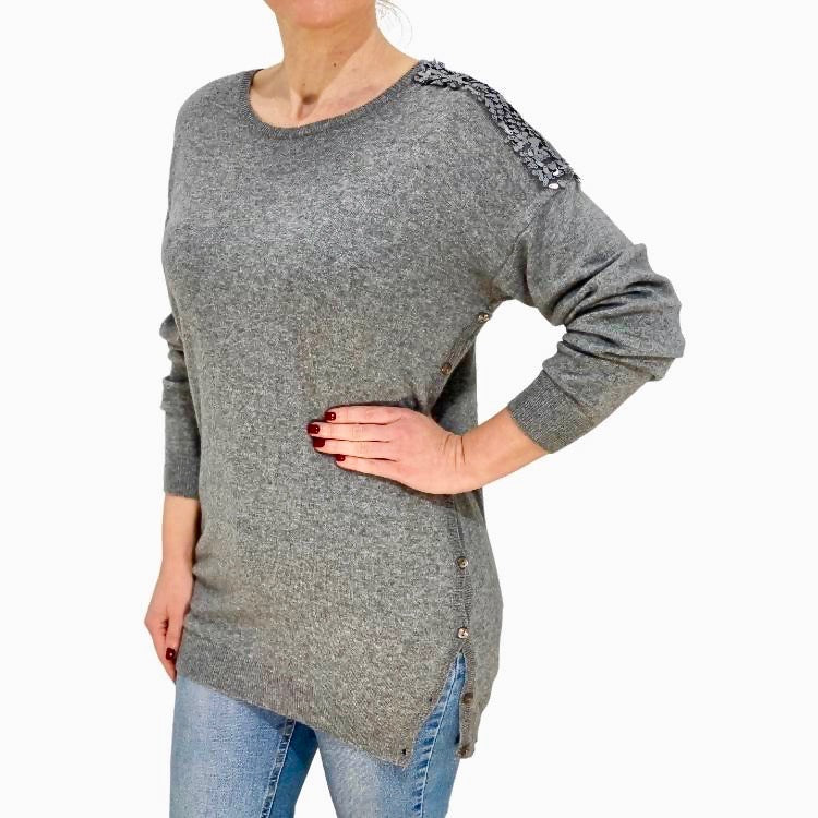 Cashmere blend pullover met pailletten applicatie