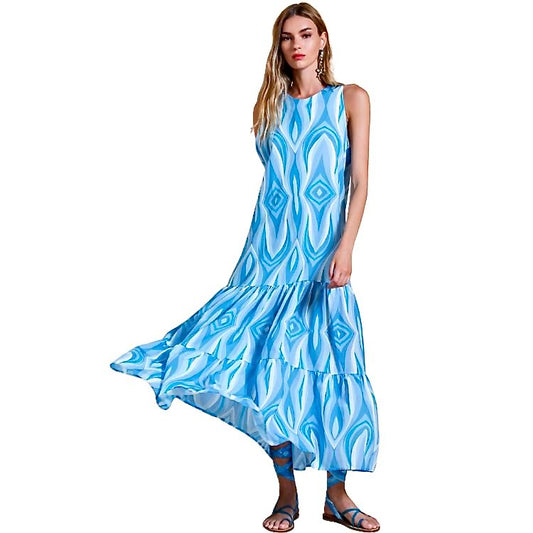 Lange printjurk met volants