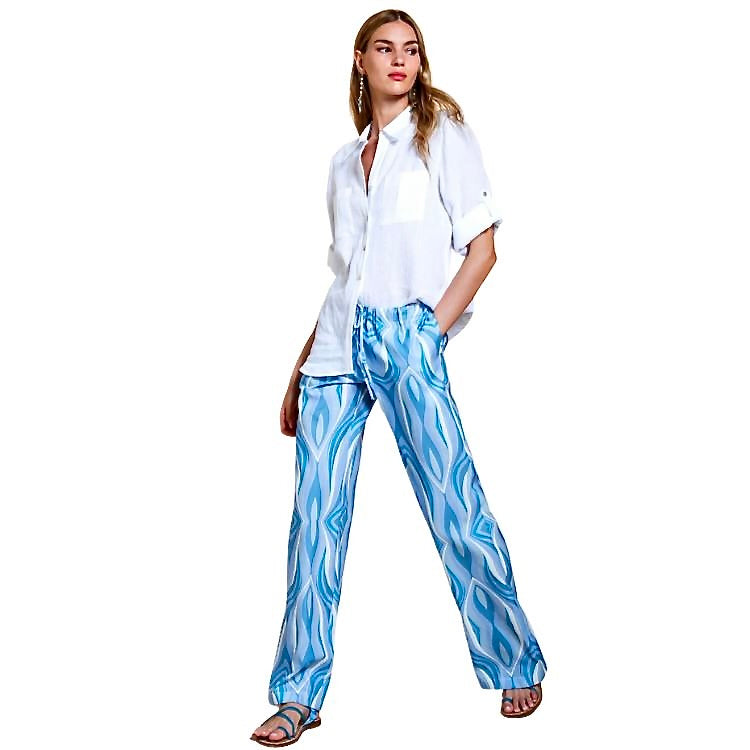 Linnenmix broek met print
