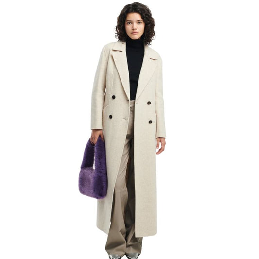 Lange wolblend jas in lichtbeige kleur