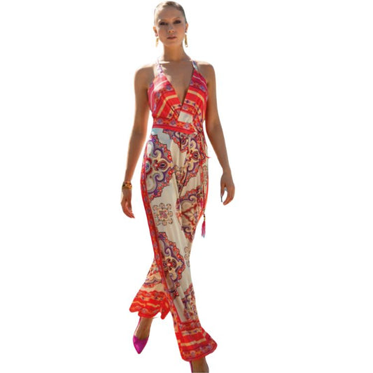 Geprint wide fit jumpsuit met open rug