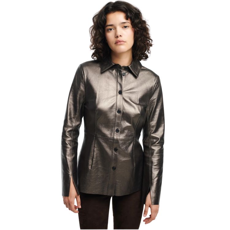 Metallic leren blouse in bronze kleur