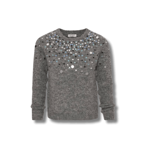 Fracomina Grey Knit Sweater with Sequins