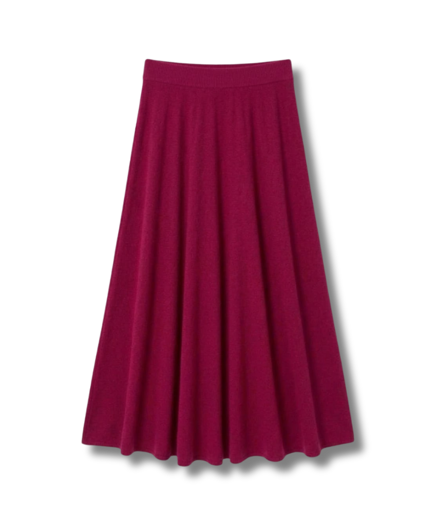 Cashmere-Blend A-Line Maxi Skirt – Grey & Cherry