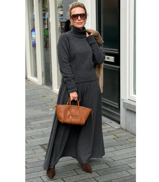 Cashmere-Blend A-Line Maxi Skirt – Grey & Cherry