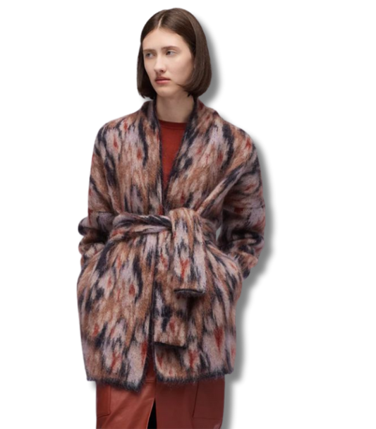 Wool & Mohair Floral Jacquard Cardigan with Belt