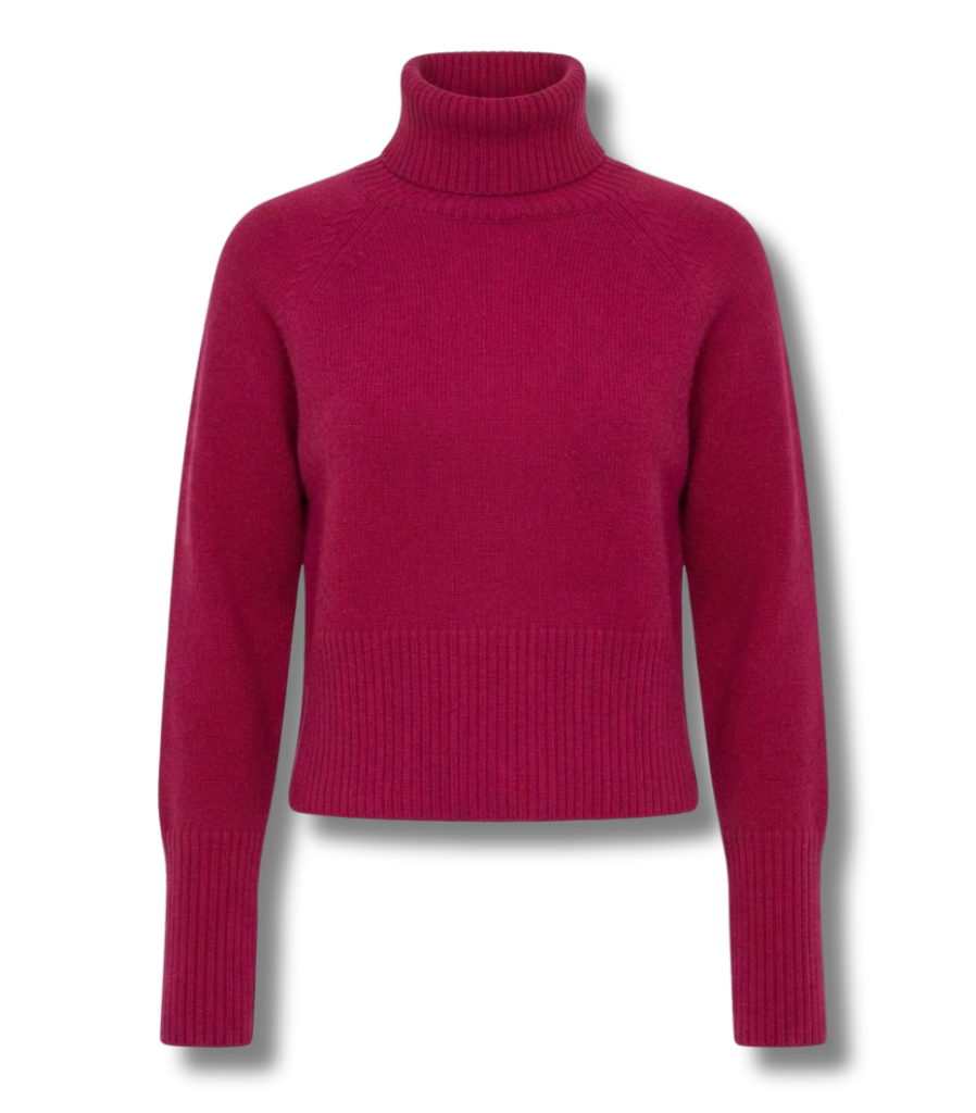 Cashmere Blend Cropped Turtleneck Sweater – Cherry
