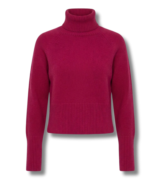 Cashmere Blend Cropped Turtleneck Sweater – Cherry