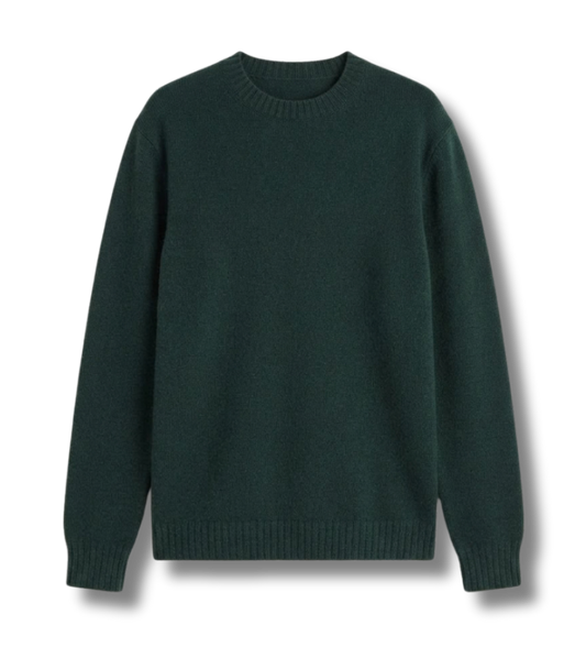 Handmade 100% Cashmere Crewneck Sweater – Deep Green