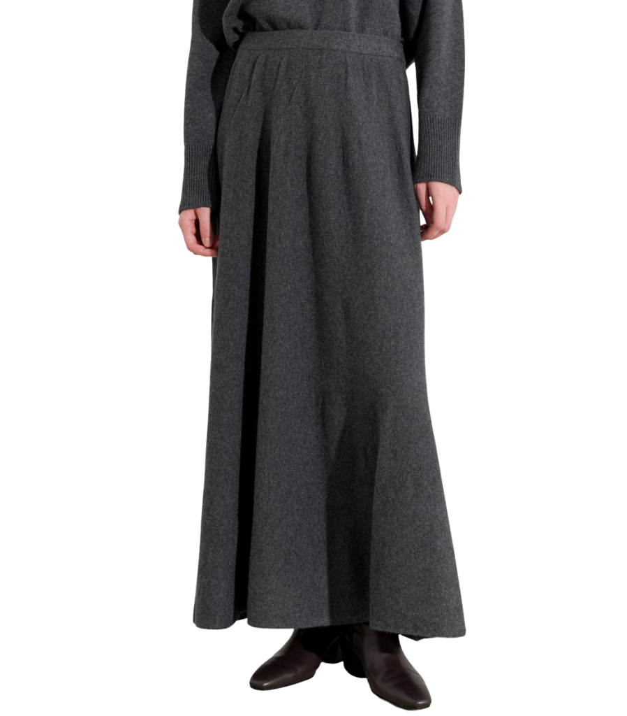 Cashmere-Blend A-Line Maxi Skirt – Grey & Cherry