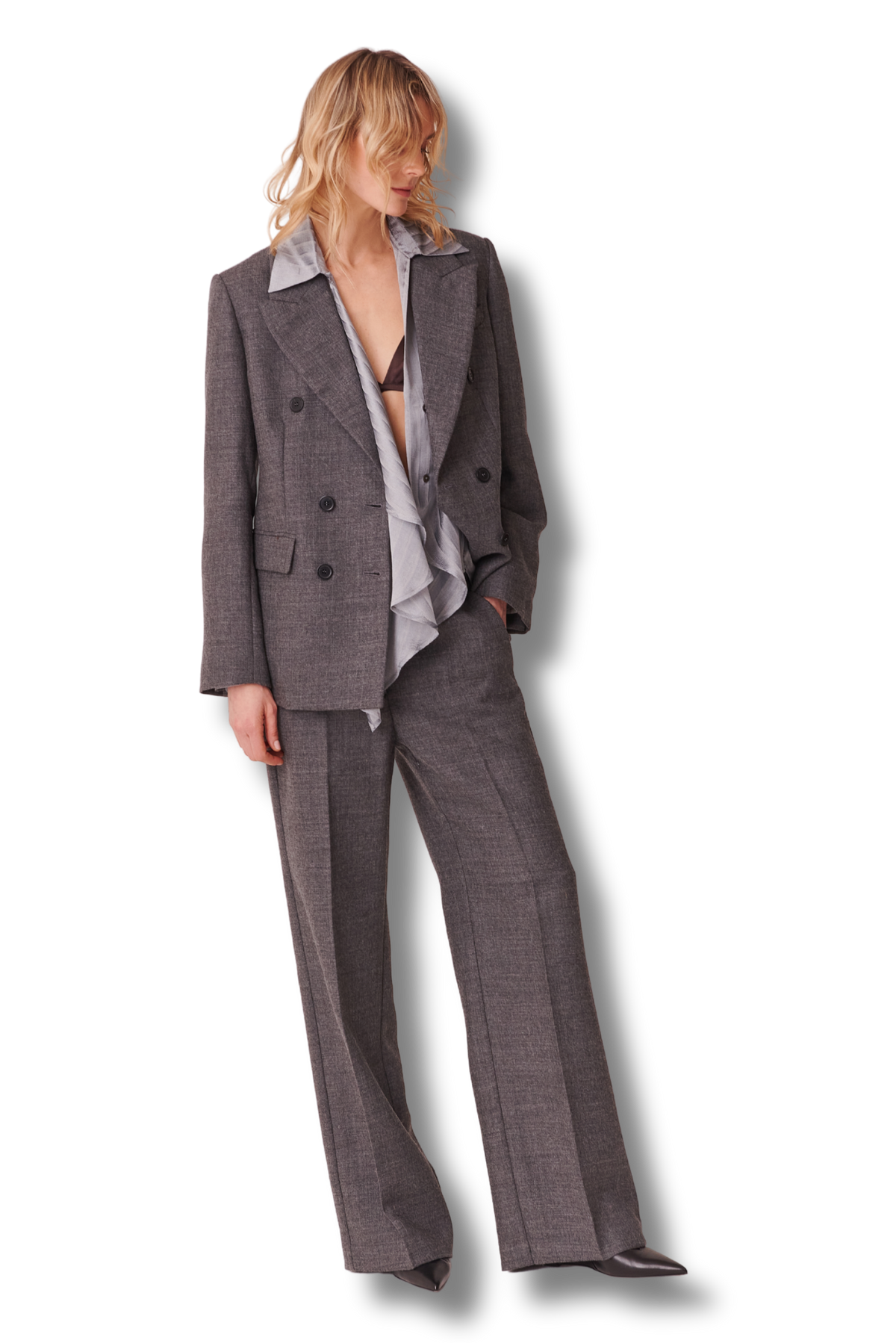 Hanami D'Or Aldo Wool Palazzo Trousers – Stone Grey