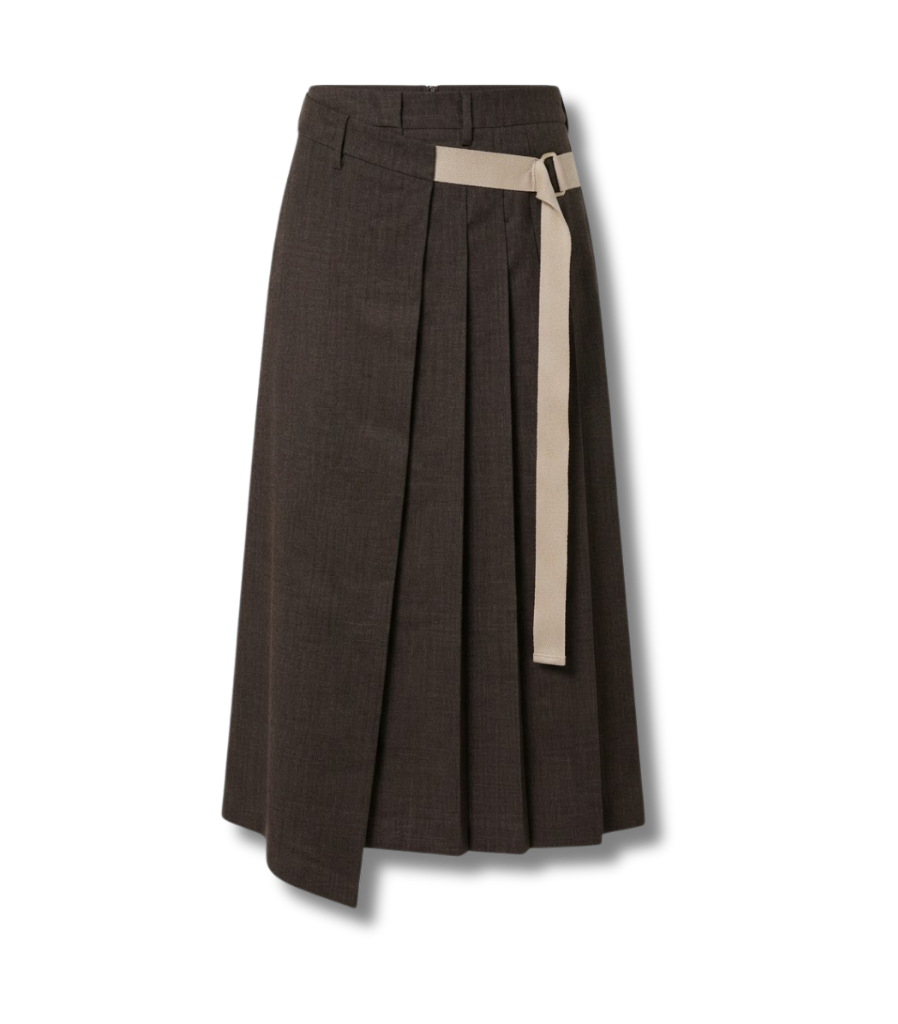 Pleated Wool Wrap Skirt