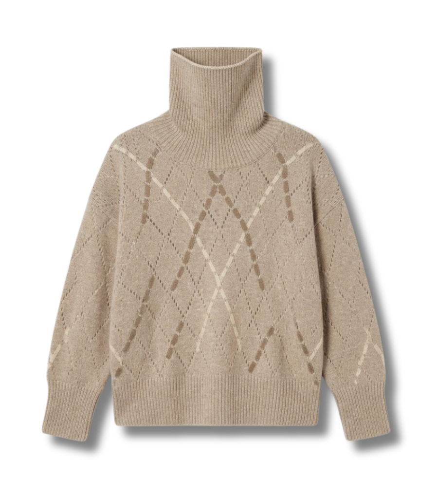 Handcrafted Cashmere Turtleneck with Woven Diamond Detail