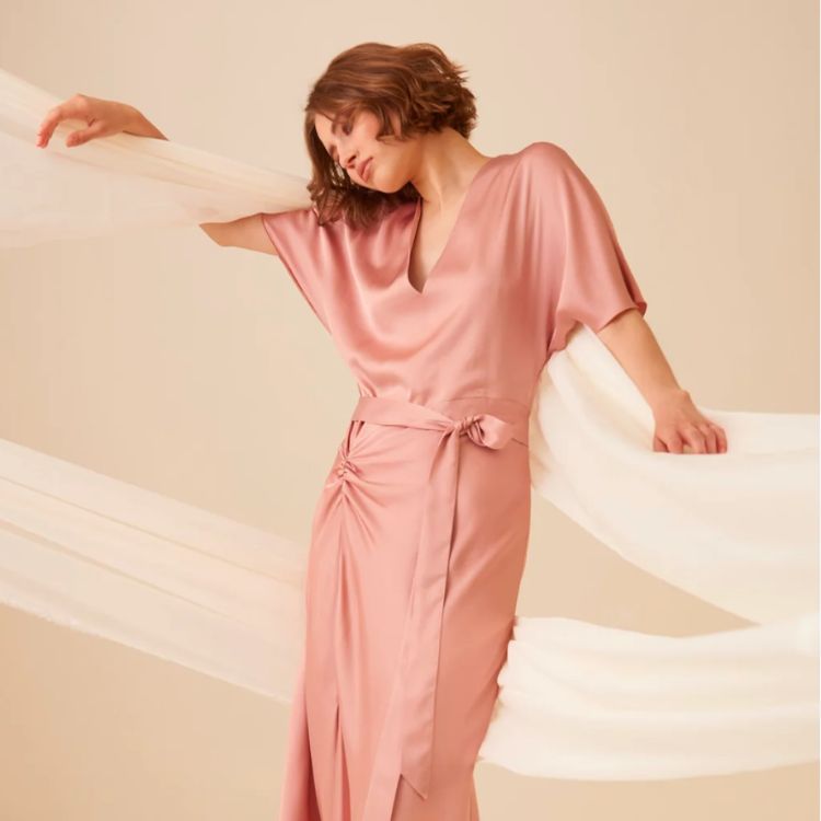 Asymmetrische Jurk Smoky Rose – Viscose | Hanami Dor Made in Italy