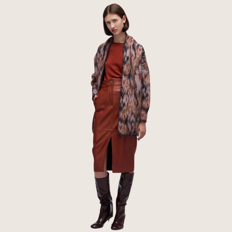 Dames cardigan met ceintuur & bloemenjacquard | Wol & Mohair | Made in Italy