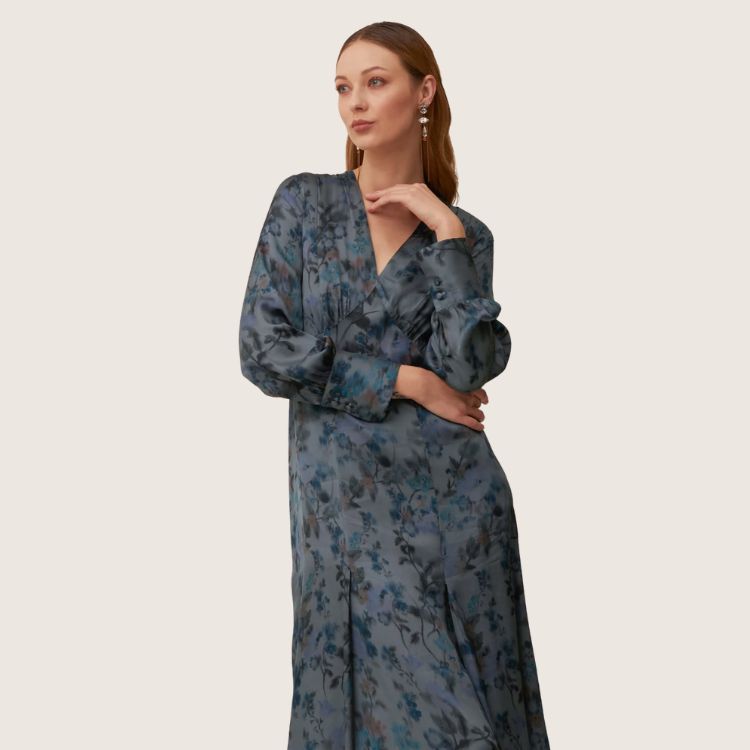 Floral Satin Jurk van Viscose – Made in Italy