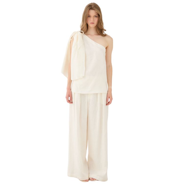 Linnen Asymmetrische Top Slagroom – Italiaans Design