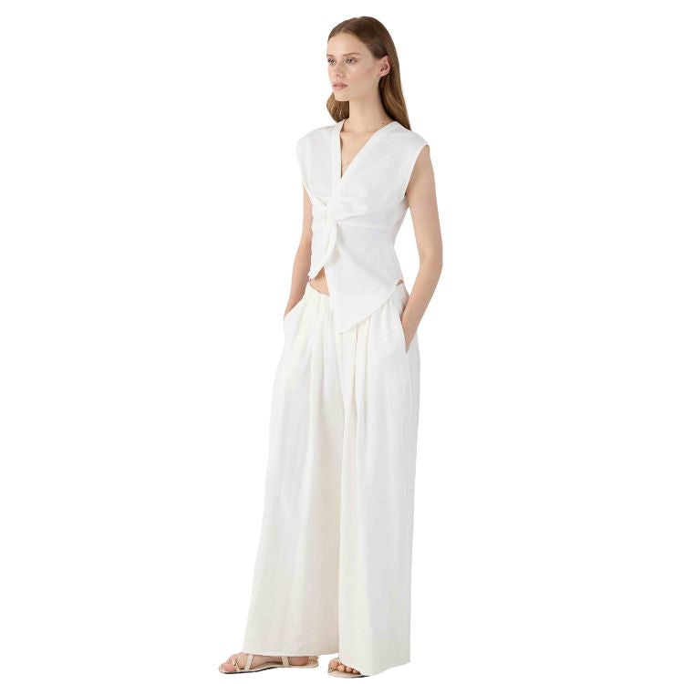 Asymmetrische Mouwloze Top Off White – ELEH Prato | Made in Italy