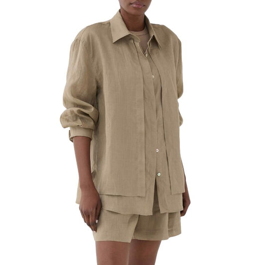 Taupe Ramie Blouse (Fango)| ELEH Prato Italië