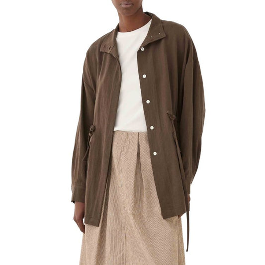 Parka Jas Donkerbruin – Hoge Kraag & Koorddetail | ELEH Prato Italië