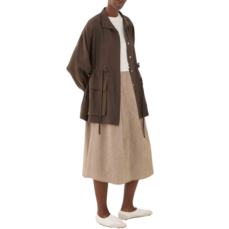 Parka Jas Donkerbruin – Hoge Kraag & Koorddetail | ELEH Prato Italië