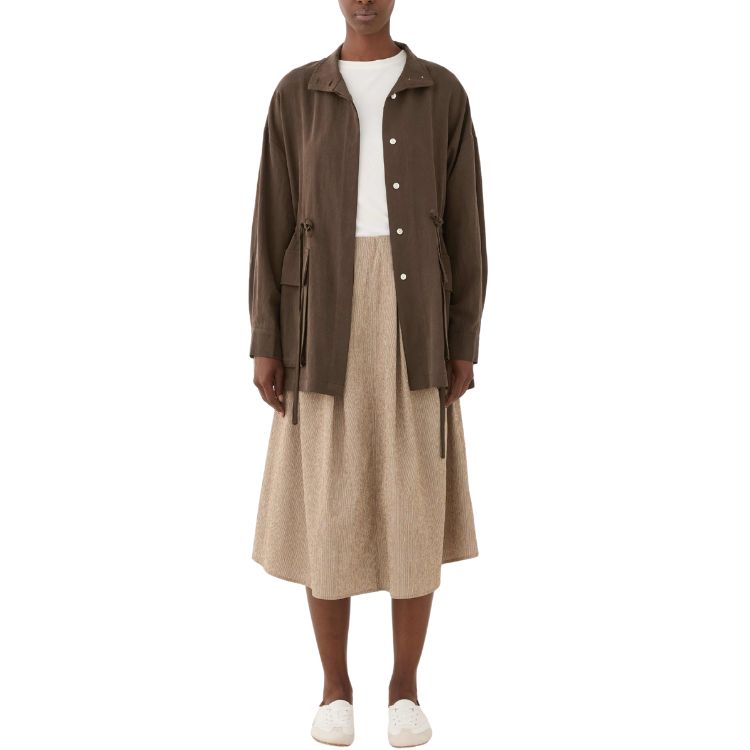 Parka Jas Donkerbruin – Hoge Kraag & Koorddetail | ELEH Prato Italië