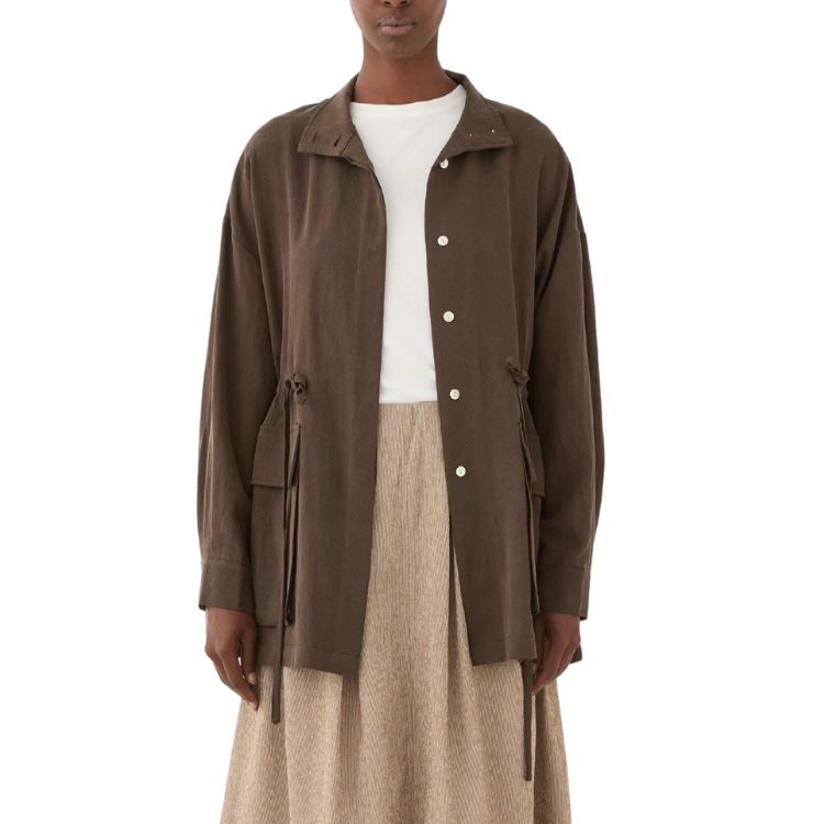 Parka Jas Donkerbruin – Hoge Kraag & Koorddetail | ELEH Prato Italië