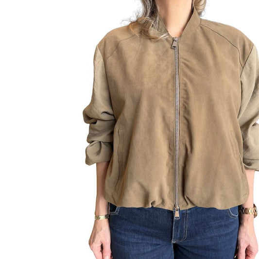 Taupe Suède Bomber Jacket – Groenig Taupe | The Jackie Leathers Asti Italië