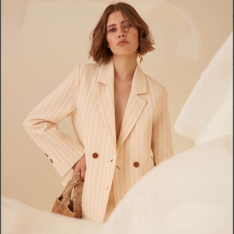 Boxy Double Breasted Blazer Butter – Linnen Blend | Made in Italy