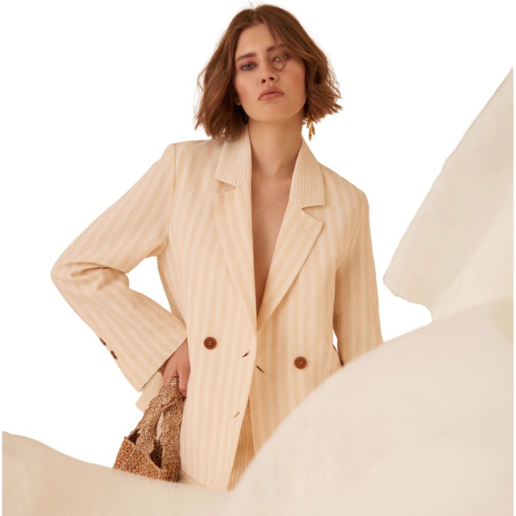 Boxy Double Breasted Blazer Butter – Linnen Blend | Made in Italy