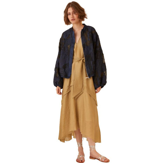 Luxe Bomber Jas Navy – Couture Textuur & Satin Details | Made in Italy