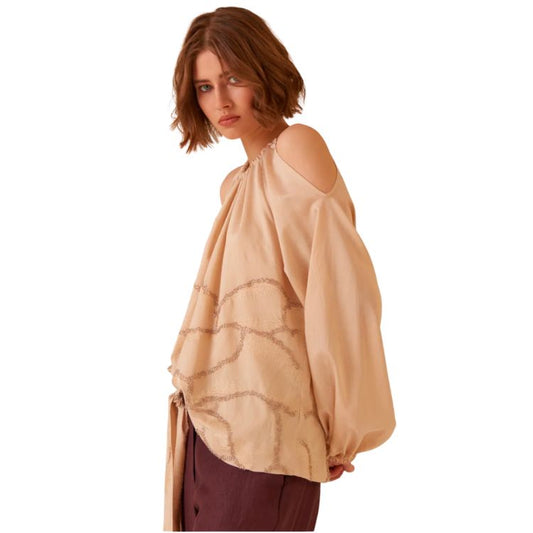 Vanessa Off-Shoulder Blouse met Borduursels – Lyocell Blend | Hanami Dor Made in Italy