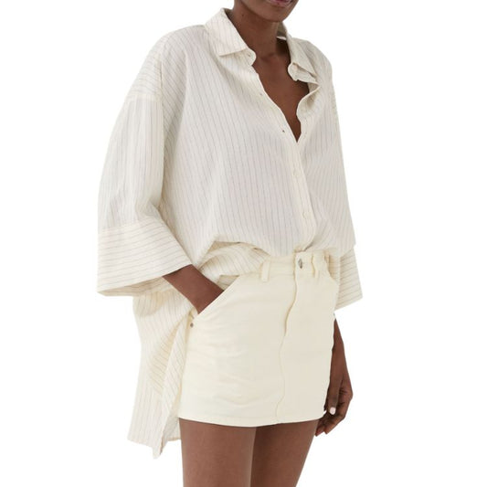 ELEH Oversized Gestreepte Blouse – Panna (Cream) – Katoenblend