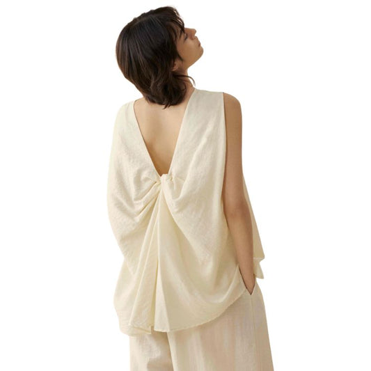 ELEH Top met Open Rug en Draperie – Panna (Cream) – Luxe Blend