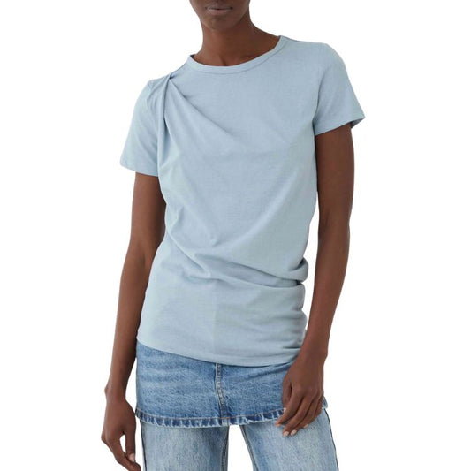 ELEH T-shirt met Draperie – Aqua (Waterblauw) – Luxe Katoenblend