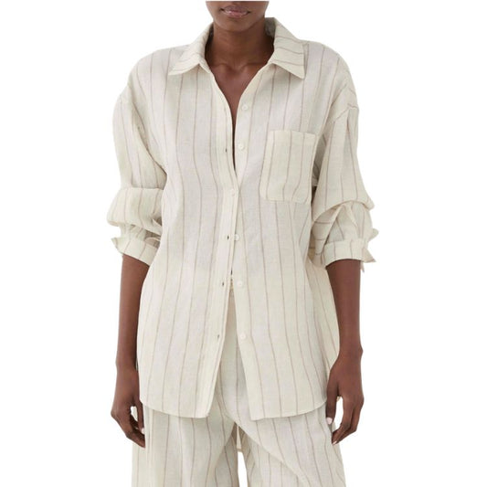 ELEH Oversized Gestreepte Blouse – Ecru – Luxe Blend