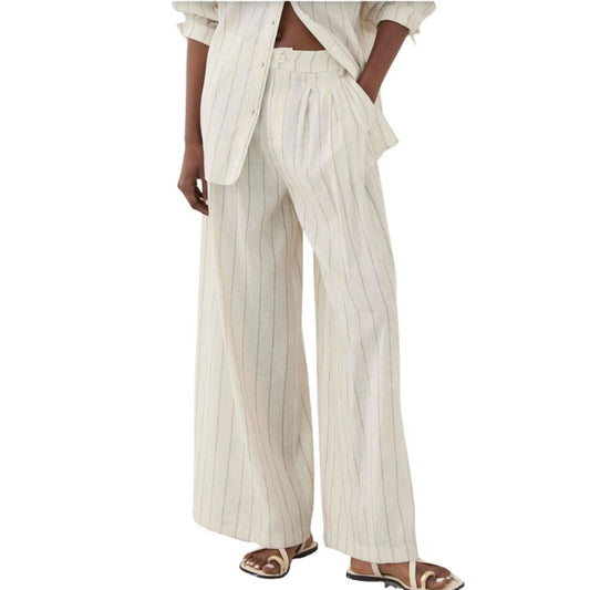 ELEH Gestreepte Palazzo Broek – Ecru – Luxe Blend