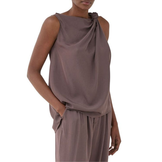 ELEH Draped Top met Schouderdetail – Mauve – Luxe Blend