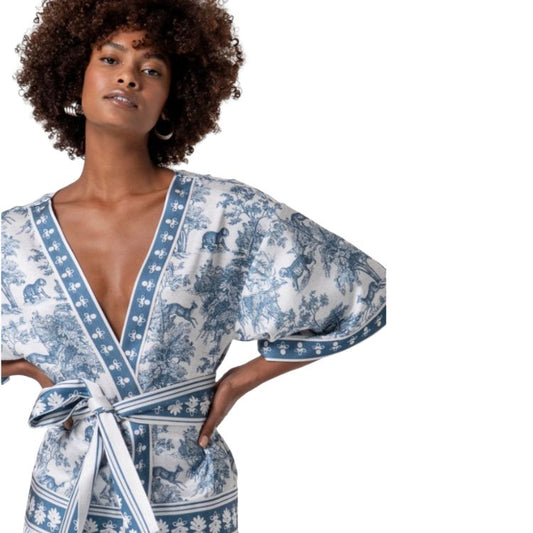 Fracomina Kimono Jacket met Ceintuur – Blue White Print